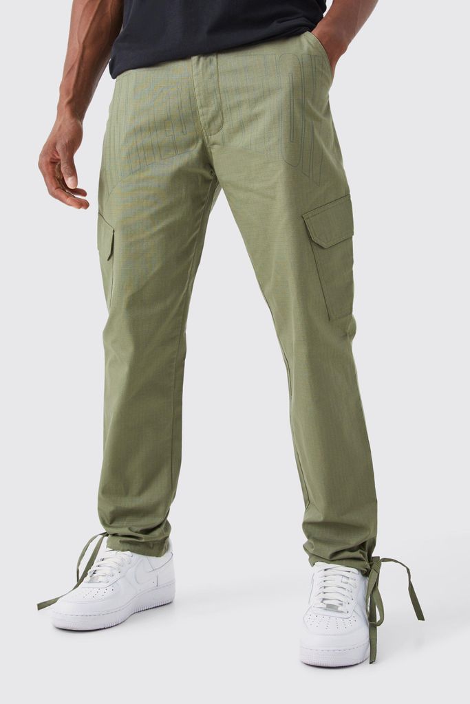 Men's Slim Ripstop Cargo Tonal Print Trouser - Green - 28, Green