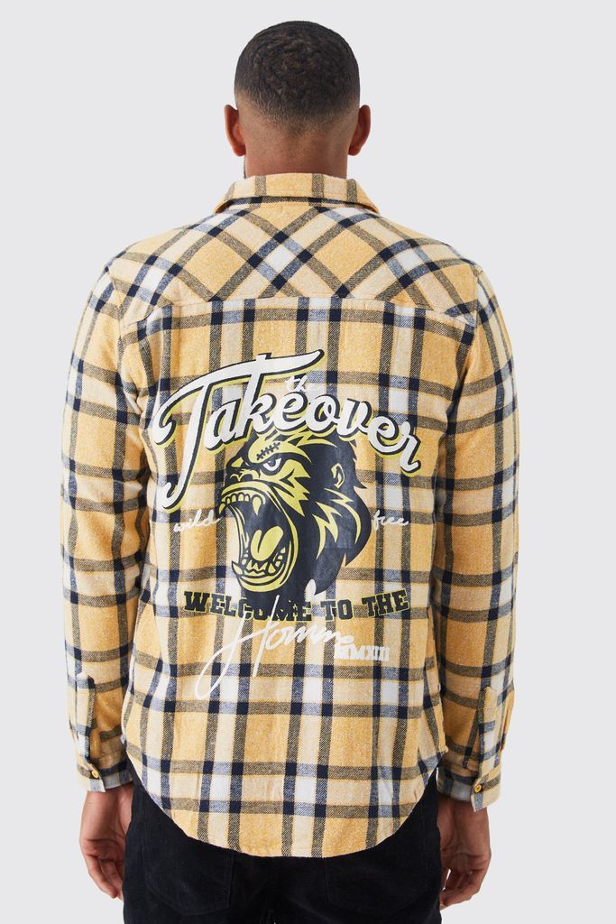 Men's Tall Long Sleeve Takeover Check Shirt - Yellow - S, Yellow