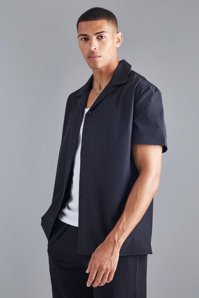 Men's Technical Stretch Oversized Short Sleeve Shirt - Black - S, Black