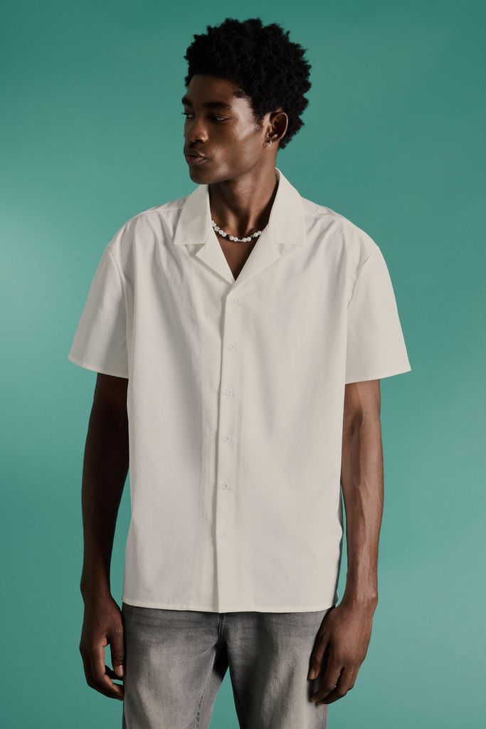 Men's Technical Stretch Oversized Short Sleeve Shirt - White - S, White