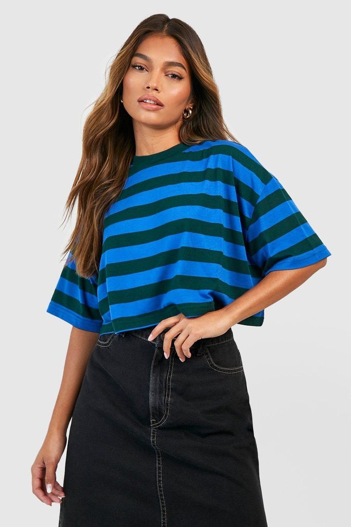 Womens Wide Stripe Boxy Crop Tshirt - Multi - 6, Multi