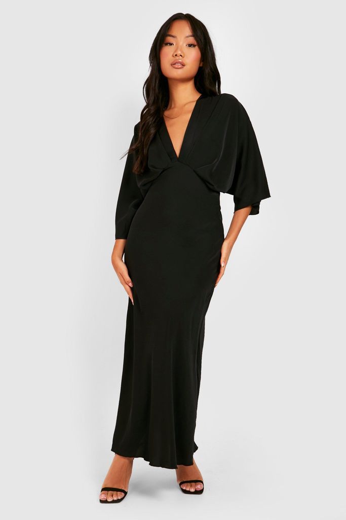 Womens Petite Bias Cut Angel Sleeve Maxi Dress - Black - 6, Black