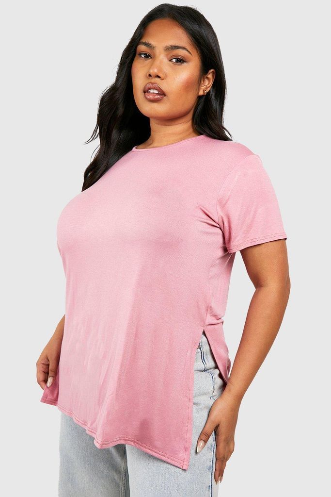 Womens Plus Side Split Longline T-Shirt - Pink - 18, Pink