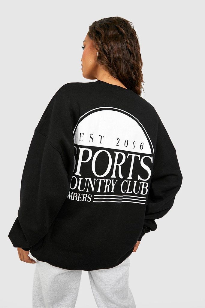Womens Sports Club Slogan Printed Sweatshirt - Black - S, Black