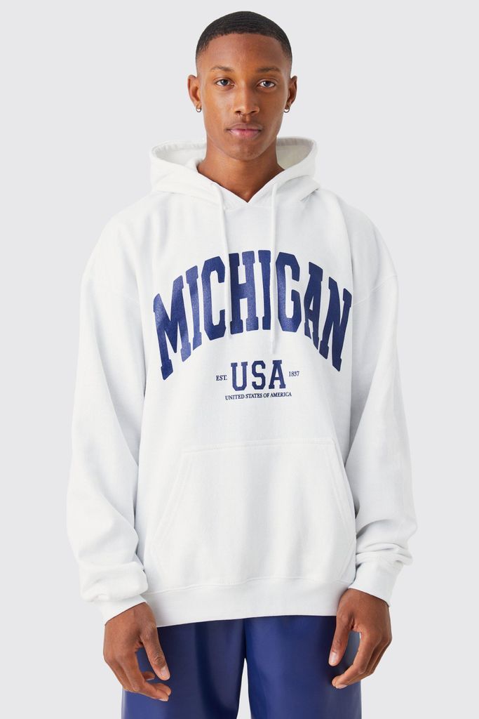 Men's Oversized Michigan Graphic Hoodie - White - S, White