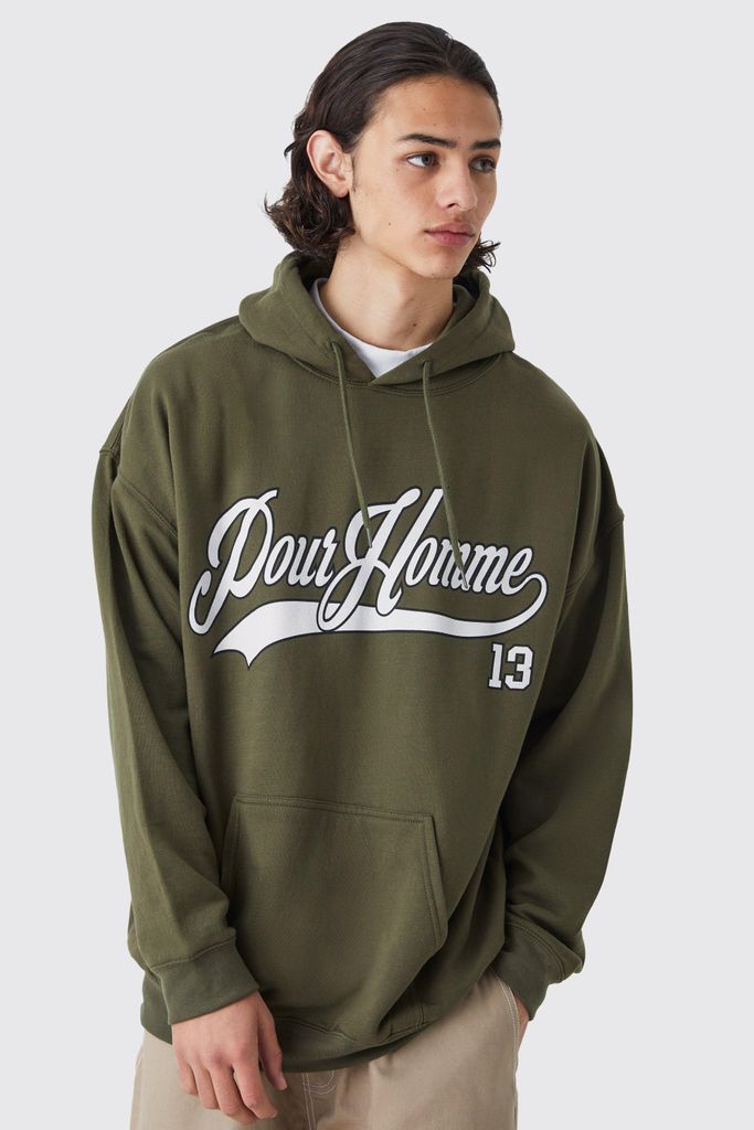 Men's Oversized Pour Homme Graphic Hoodie - Green - S, Green