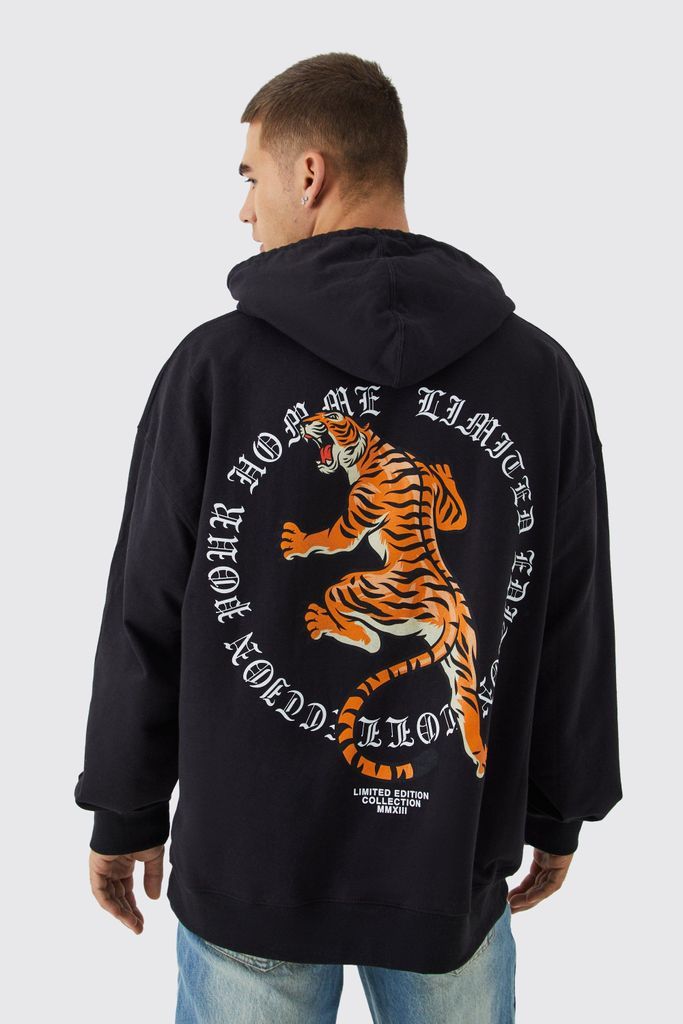 Men's Oversized Tiger Graphic Hoodie - Black - S, Black