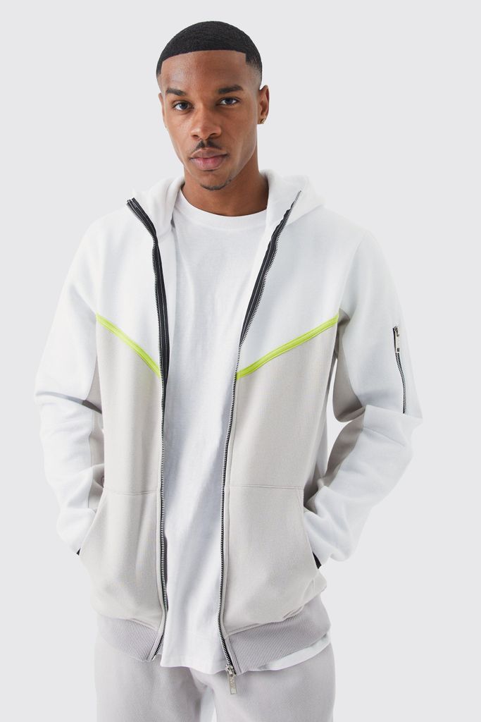 Men's Slim Fit Colour Block Zip Thru Jacket - White - S, White