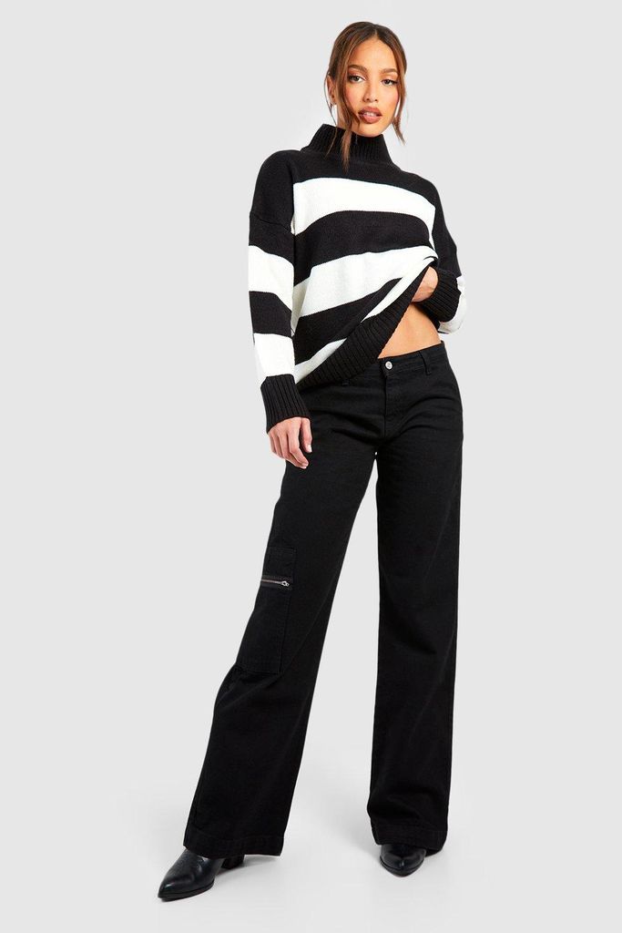 Womens Tall Black Low Rise Zip Pocket Cargo Jean - 6, Black