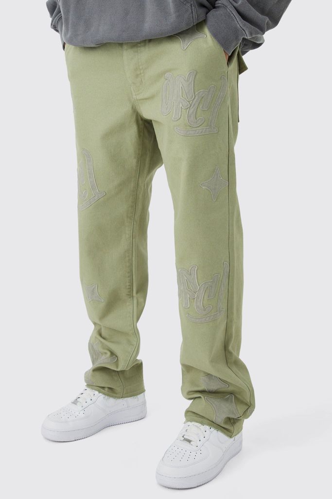 Men's Fixed Waist Relaxed Gusset Applique Trouser - Green - 28, Green