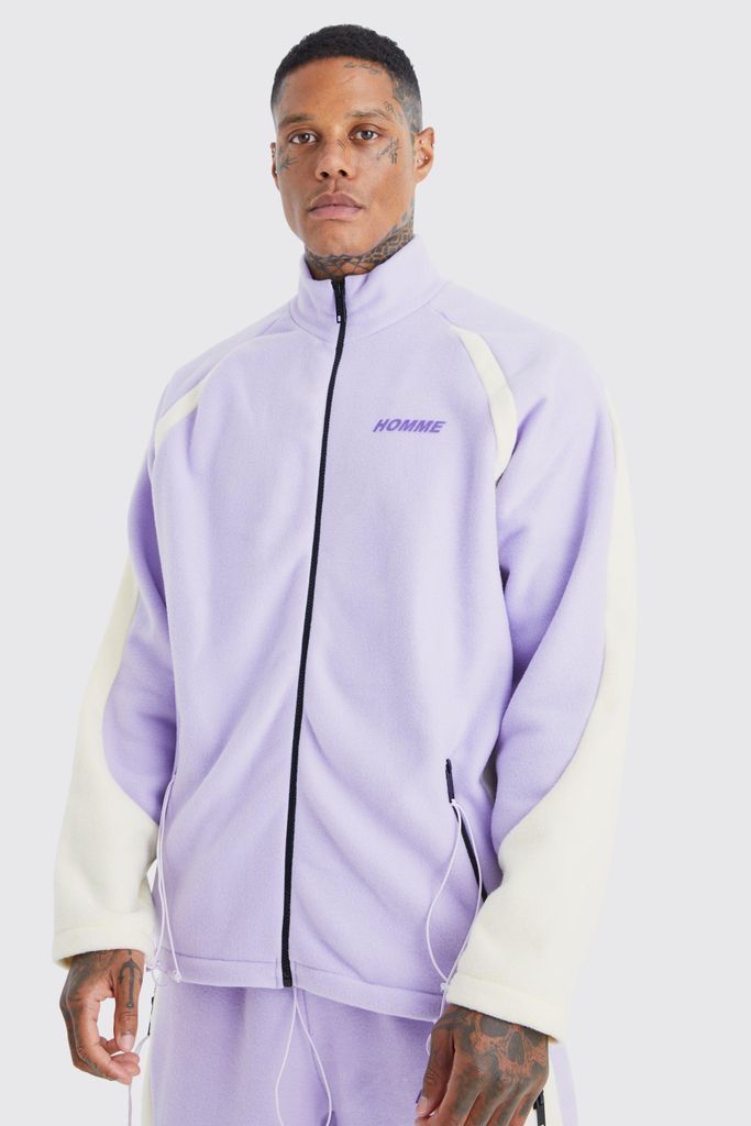 Men's Oversized Colour Block Polar Fleece Track Top - Purple - S, Purple