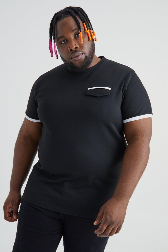 Men's Plus Smart Slim T-Shirt With Pocket & Piping - Black - Xxxl, Black