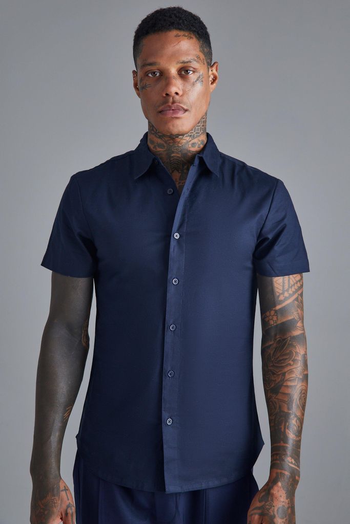 Men's Short Sleeve Slim Shirt - Navy - S, Navy