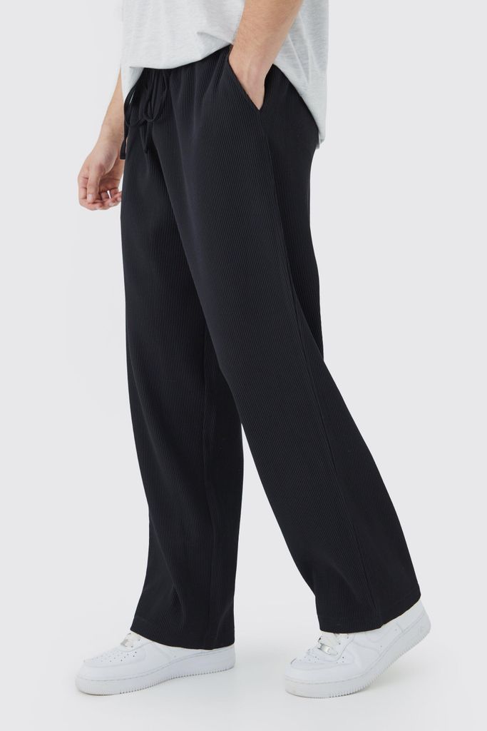 Men's Tall Elastic Waist Relaxed Fit Cropped Pleated Trouser - Black - S, Black