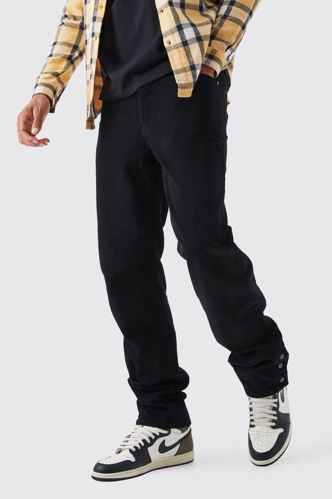 Men's Tall Fixed Waist Relaxed Popper Hem Cord Trouser - Black - 30, Black
