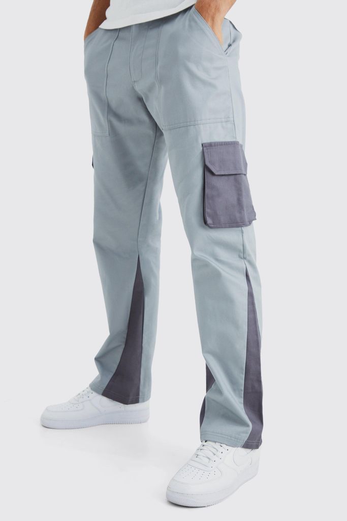 Men's Tall Slim Flare Gusset Colour Block Cargo Trouser - Grey - 30, Grey