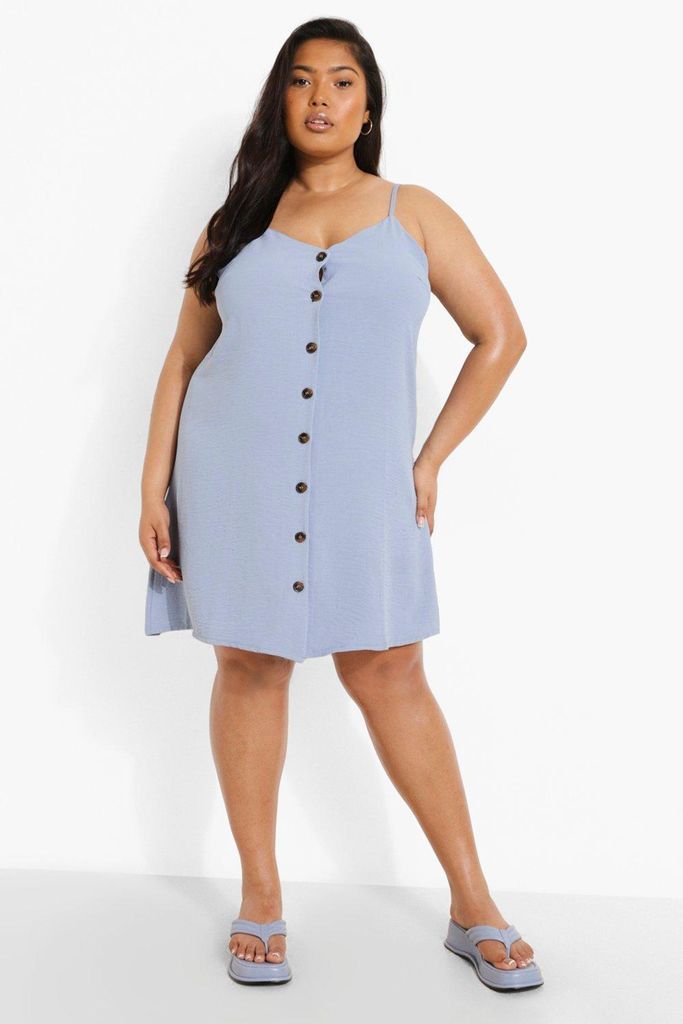 Womens Plus Button Front Strappy Swing Mini Dress - Blue - 22, Blue