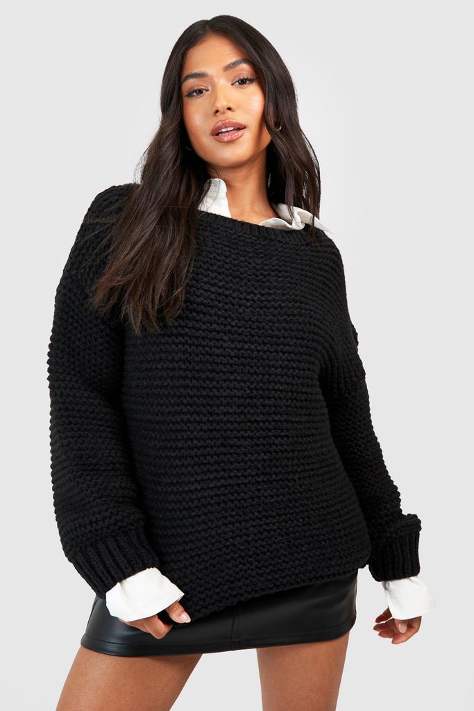 Womens Petite Premium Chunky Knit Oversized Jumper - Black - S, Black
