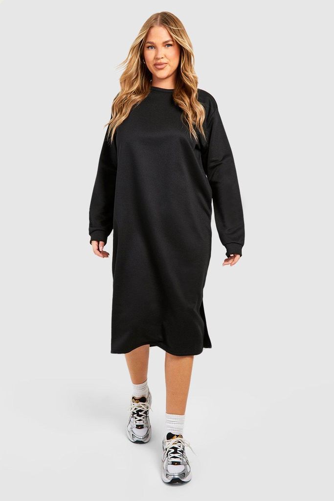 Womens Plus Oversized Longline Split Detail Jumper Dress - Black - 16, Black