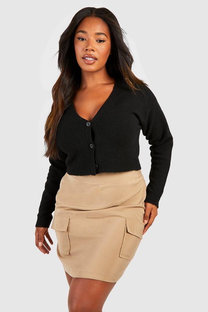 Womens Plus Woven Pocket Detail Cargo Mini Skirt - Beige - 16, Beige
