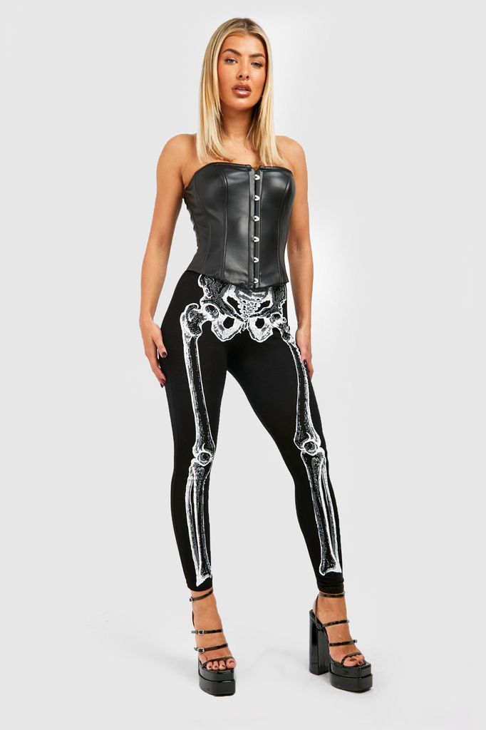 Womens Halloween Skeleton Printed High Waisted Leggings - Black - 6, Black