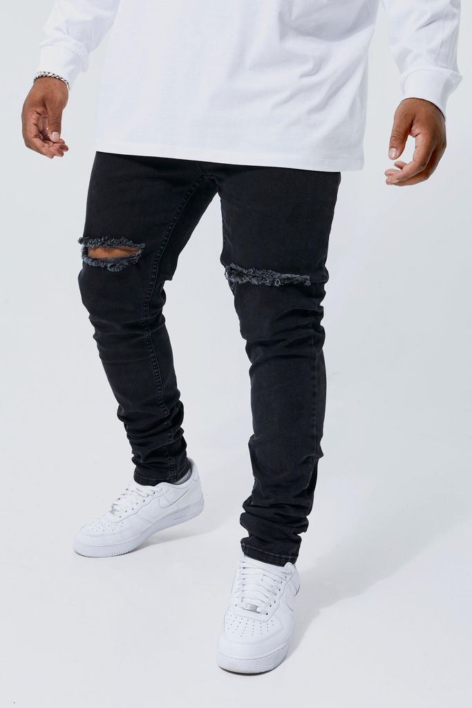 Men's Plus Skinny Stretch Stacked Ripped Knee Jeans - Black - 38, Black