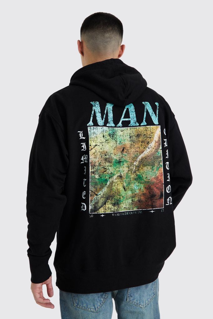 Men's Oversized Abstract Back Graphic Hoodie - Black - S, Black
