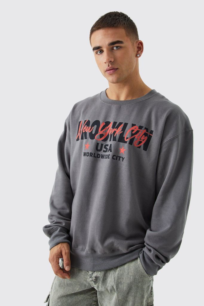 Men's Oversized Brooklyn Graphic Sweatshirt - Grey - S, Grey