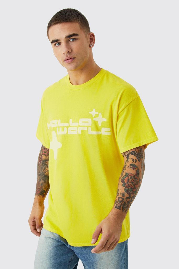 Men's Oversized Worldwide Wash Graphic T-Shirt - Yellow - S, Yellow