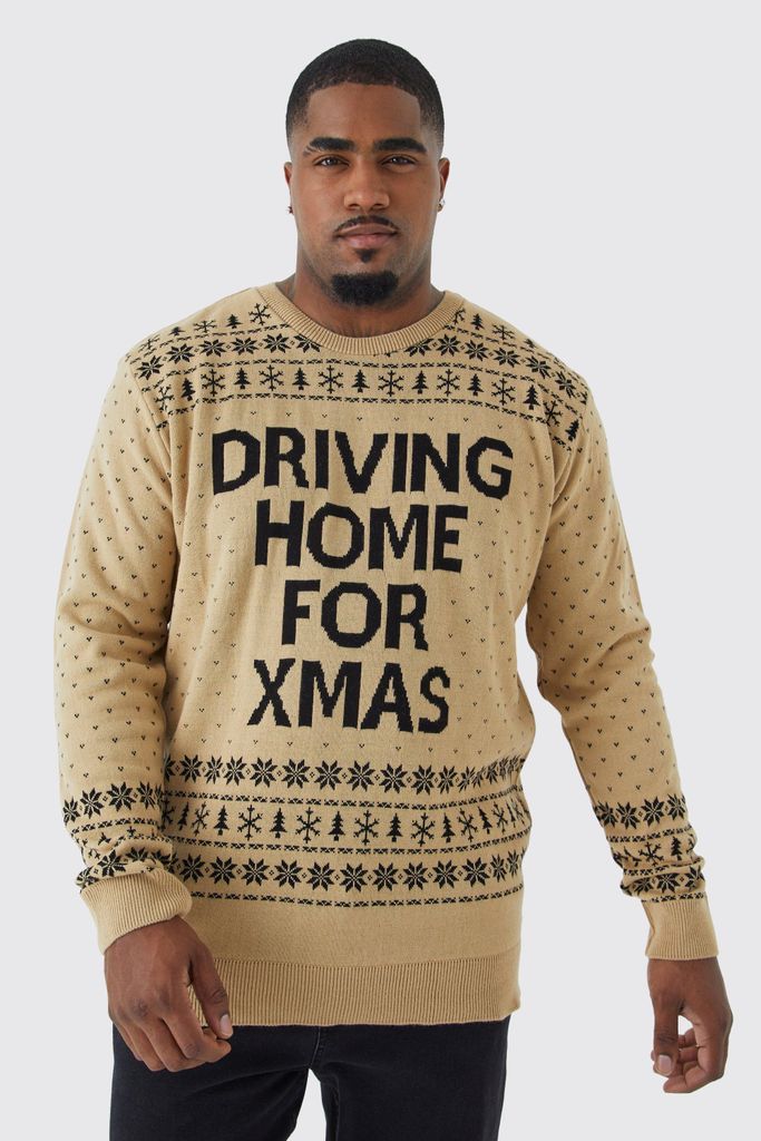 Men's Plus Driving Home For Xmas Jumper - Cream - Xxxl, Cream