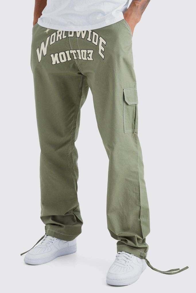 Men's Tall Relaxed Ripstop Cargo Worldwide Print Trouser - Green - 30, Green