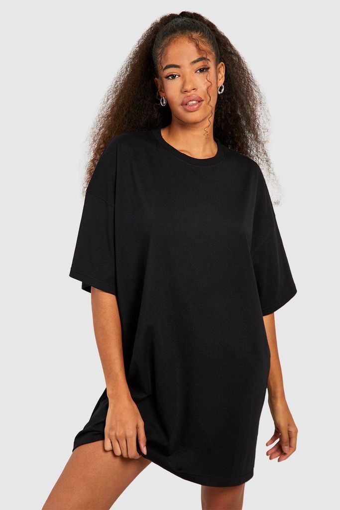 Womens Cotton Super Oversized T-Shirt Dress - Black - 8, Black
