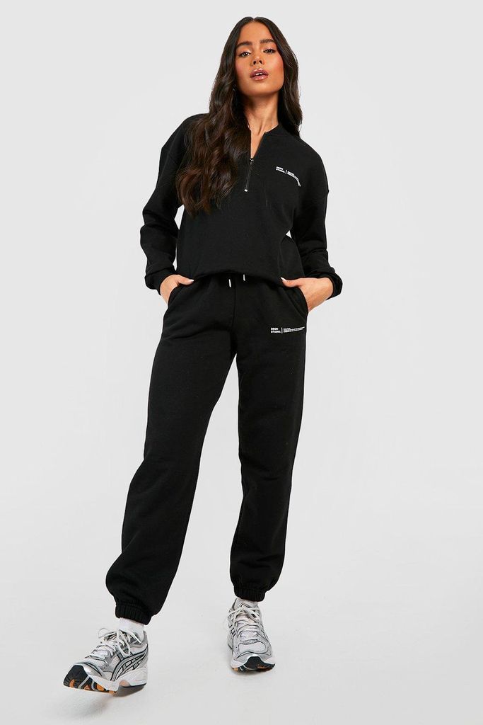 Womens Petite Zip Up Slogan Sweat & Jogger Tracksuit - Black - S, Black