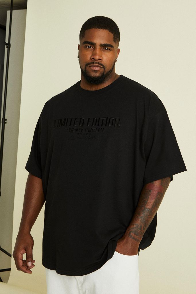Men's Plus Oversized Embroidered Limited T-Shirt - Black - Xxxxxl, Black