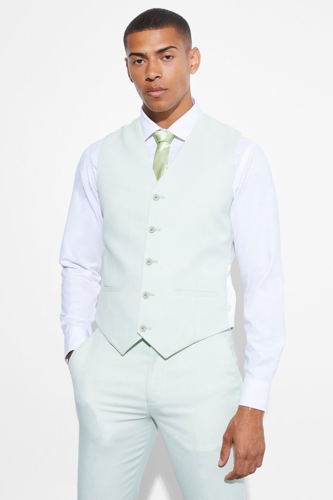 Men's Slim Micro Texture Waistcoat - Green - 36, Green