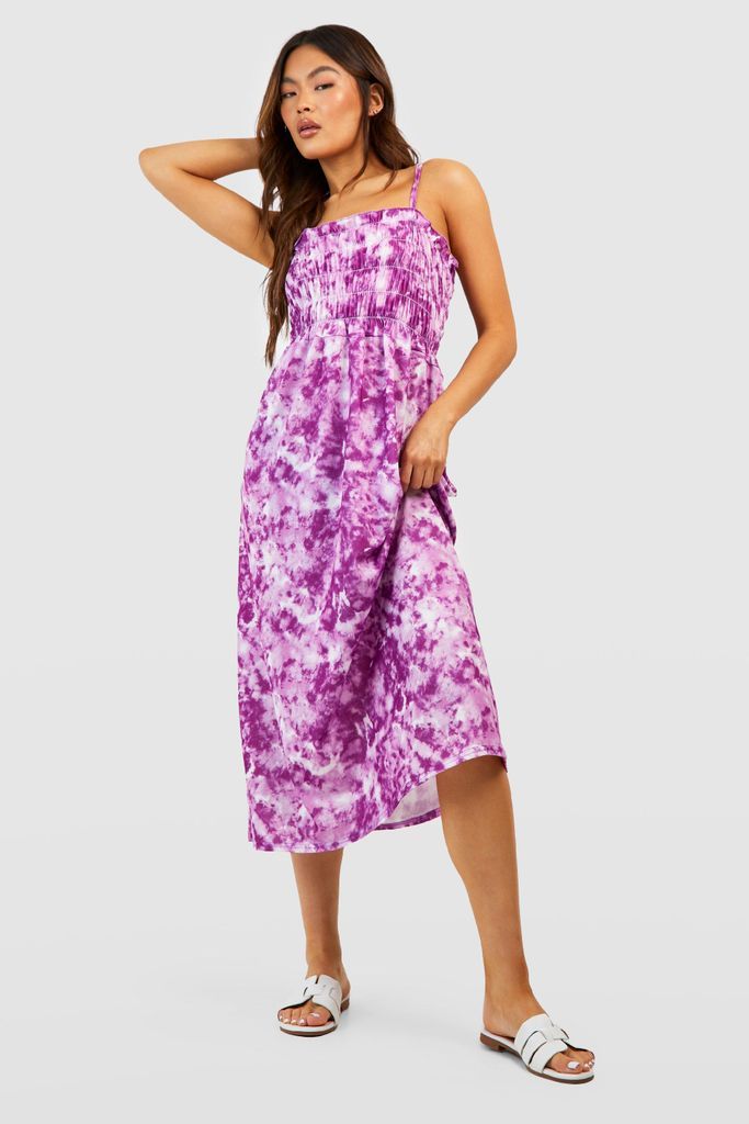 Womens Marble Strappy Shirred Smock Dress - Purple - 8, Purple