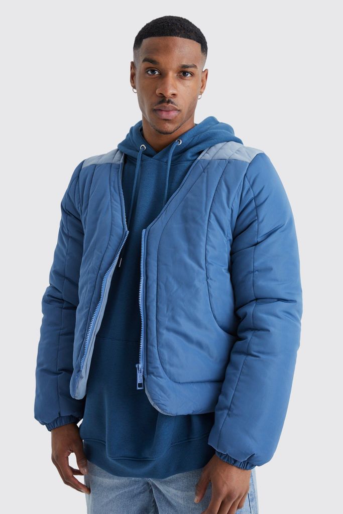 Men's Boxy Curved Quilted Puffer - Blue - S, Blue