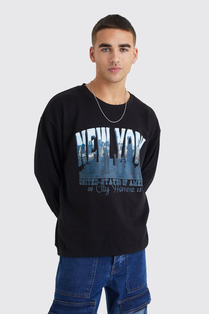 Men's Oversized New York Graphic Sweatshirt - Black - S, Black