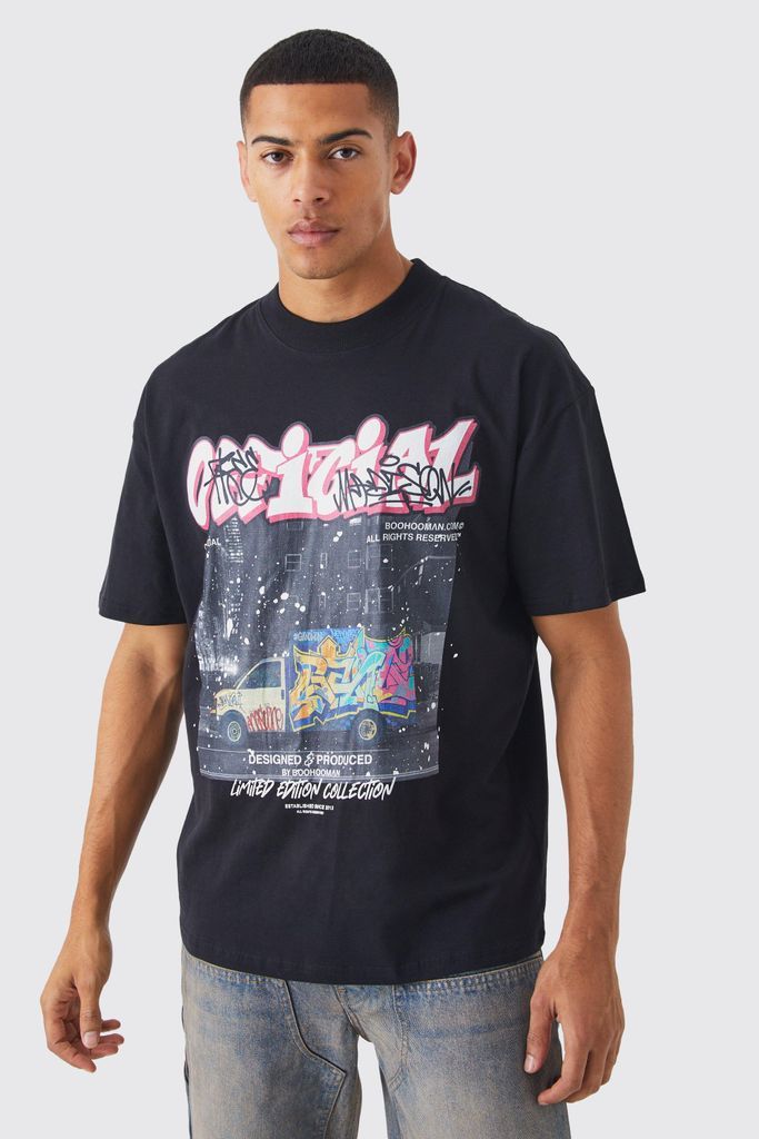 Men's Oversized Ofcl Graffiti Graphic Ex T-Shirt - Black - S, Black