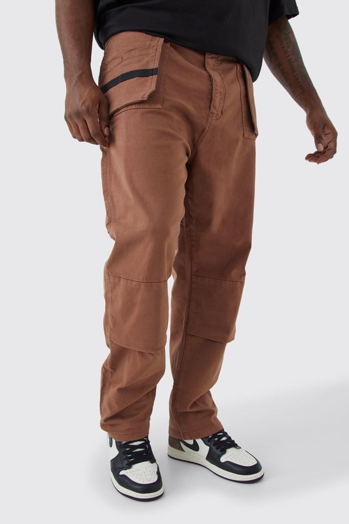 Men's Plus Slim Fit Strap Detail Cargo Trouser - Brown - 38, Brown