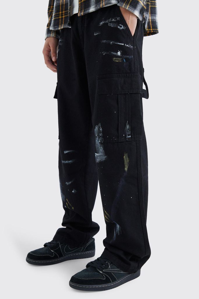 Men's Relaxed Fit All Over Paint Splatter Trouser - Black - 28, Black