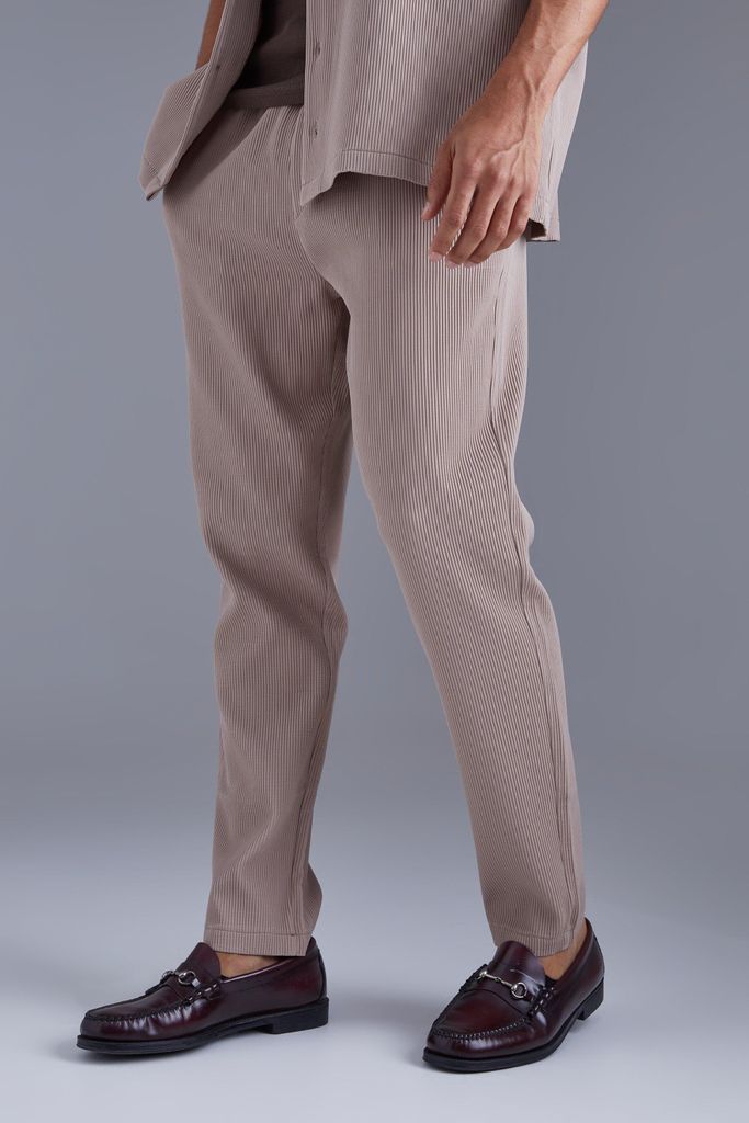 Men's Slim Fit Pleated Trousers - Brown - S, Brown