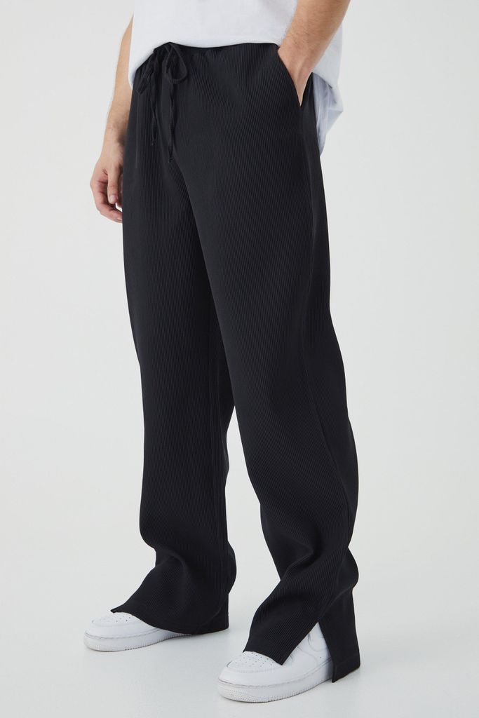 Men's Tall Elastic Waist Relaxed Fit Split Hem Pleated Trouser - Black - S, Black