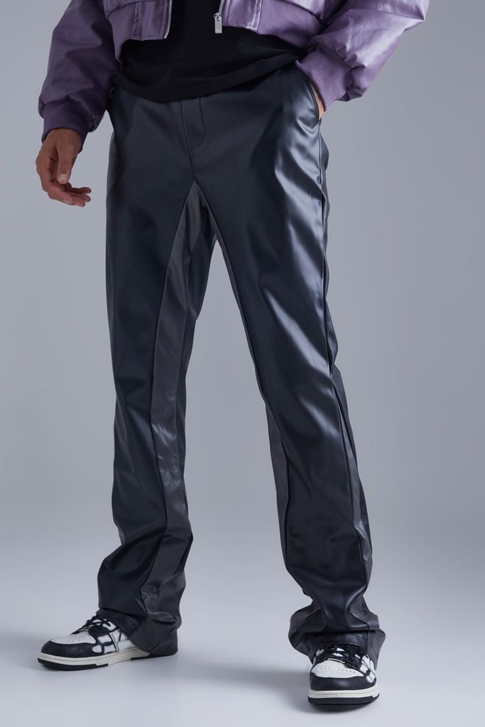 Men's Tall Fixed Waist Slim Flare Gusset Pu Trouser - Black - 30, Black