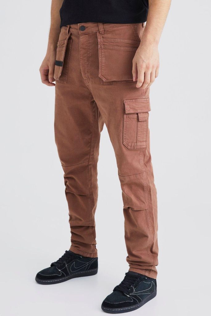 Men's Tall Slim Fit Strap Detail Cargo Trouser - Brown - 30, Brown
