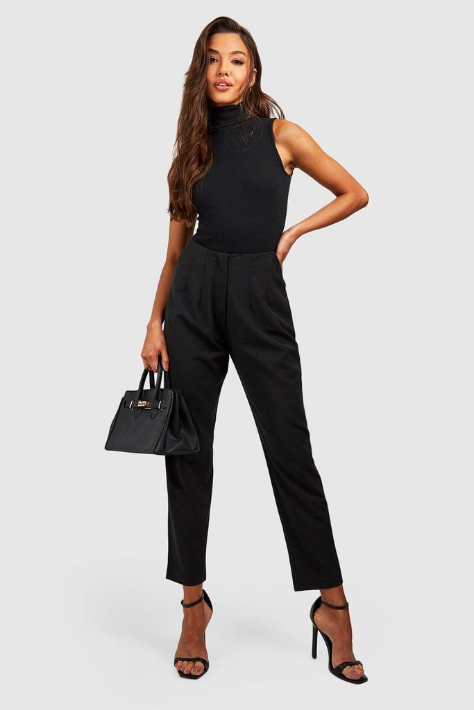 Womens High Waisted Tapered Trousers - Black - 6, Black