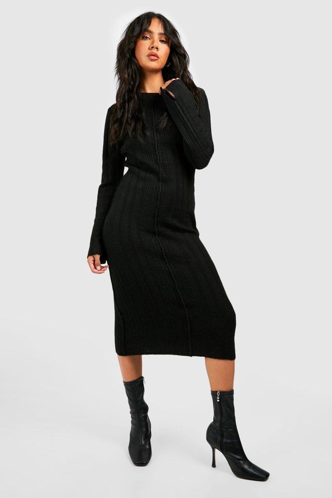 Womens Mixed Rib Soft Knit Midaxi Dress - Black - S, Black
