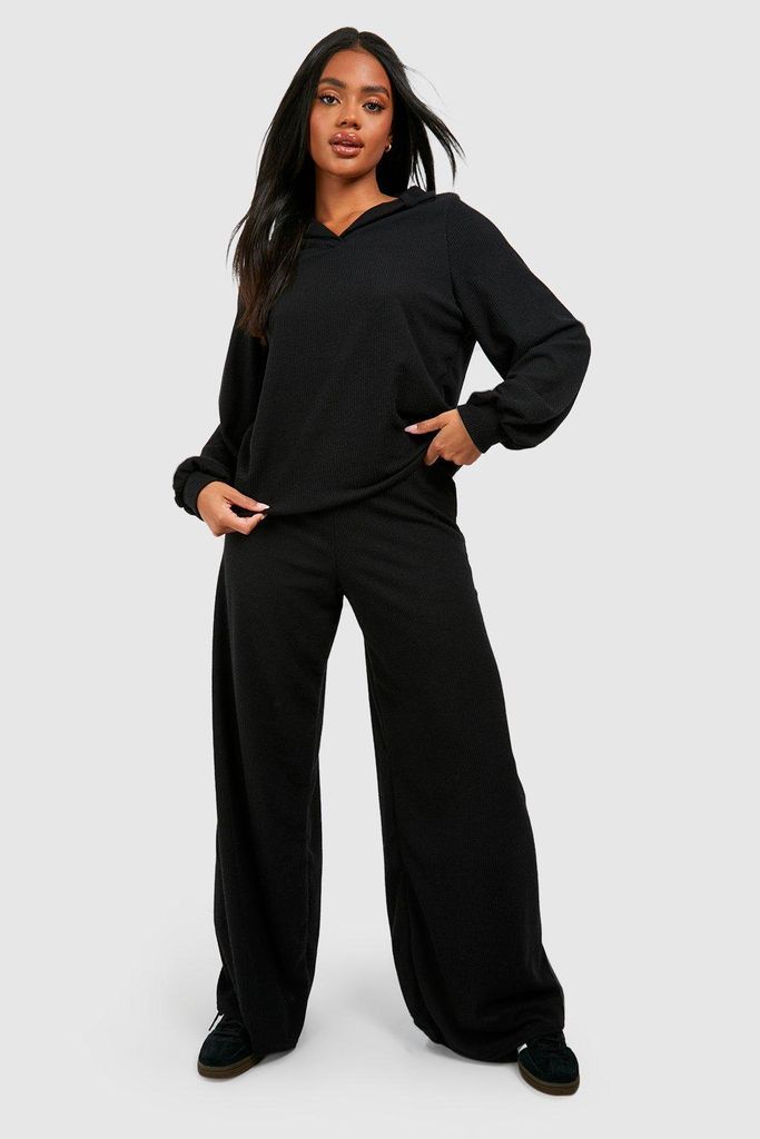 Womens Ribbed Slouchy Collard Top & Floaty Trousers - Black - 6, Black