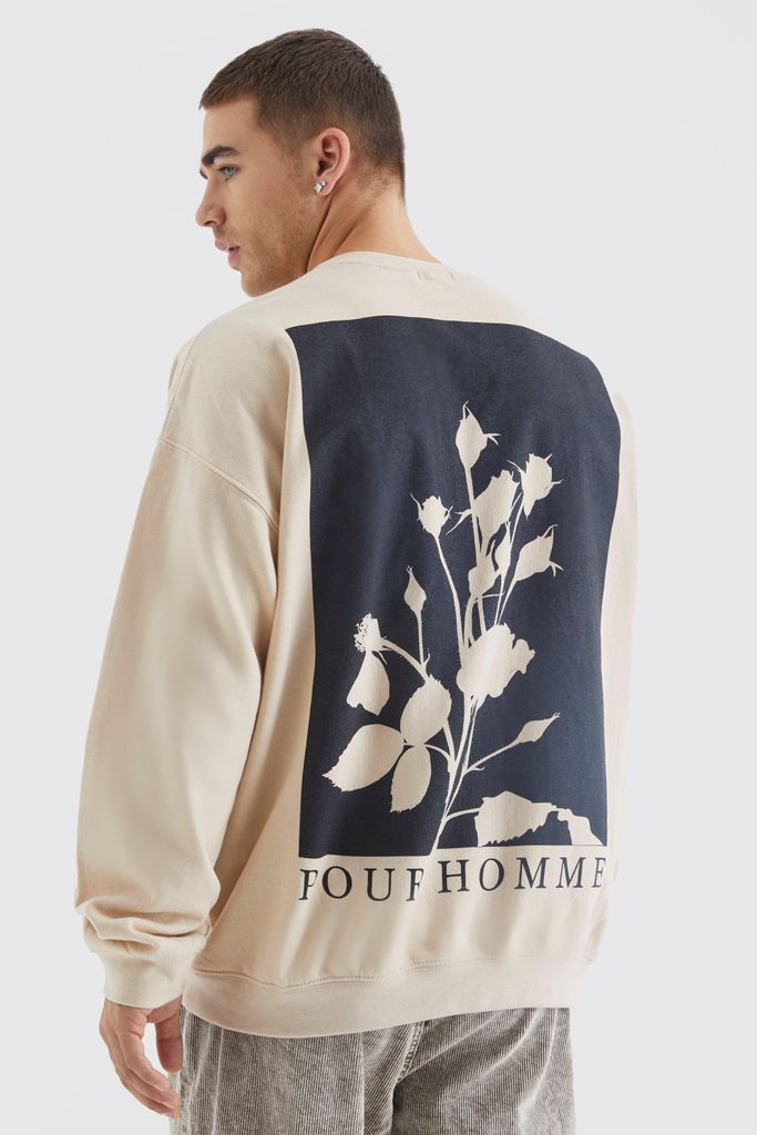 Men's Oversized Pour Homme Graphic Sweatshirt - Beige - S, Beige