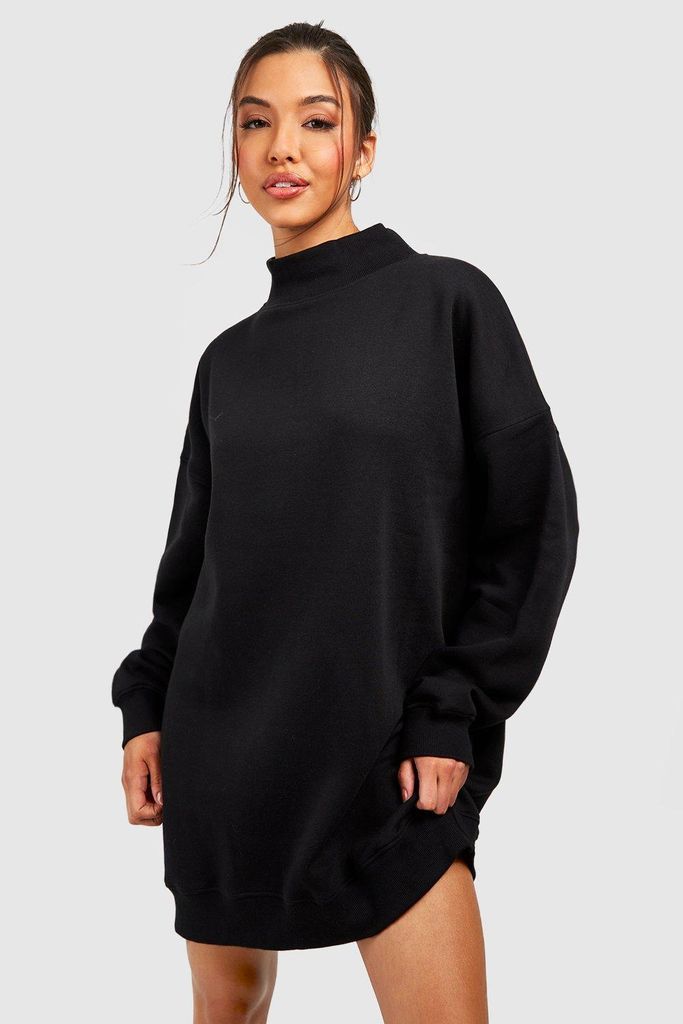 Womens Funnel Neck Oversized Sweat Dress - Black - 8, Black